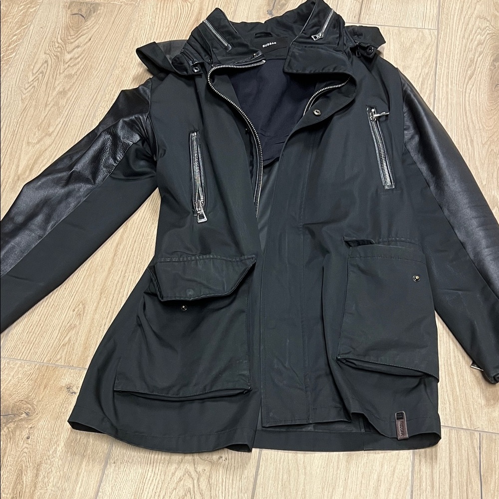 RUDSAK Black Military Jacket with Leather Details - Picture 1 of 10